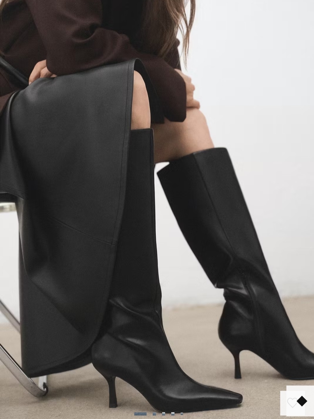 Mango Black Knee-High Pointed-Toe Stiletto Boots